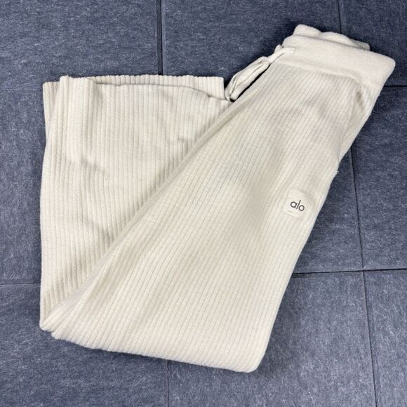 ALO Yoga Pants - Alo Yoga Snuggle Up Sweater High-Waist Wide Leg Pant Womens XXS 2XS Cream Ivory
